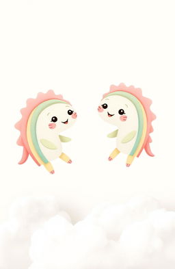 Two dull rainbows, each with cute eyes and mouths, create a whimsical scene