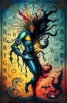 A surreal cover design depicting a fantastical, abstract being wrestling with its darker, emerging internal personality