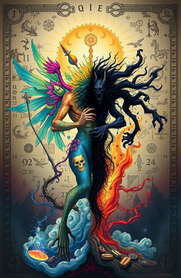 A surreal cover design depicting a fantastical, abstract being wrestling with its darker, emerging internal personality