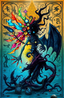 A surreal cover design depicting a fantastical, abstract being wrestling with its darker, emerging internal personality