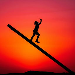 A captivating silhouette of a person climbing a ladder, set against a vibrant gradient sunset background with orange, pink, and purple hues