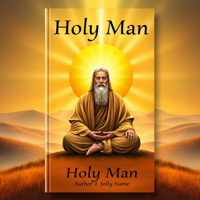 A striking book cover for 'Holy Man', featuring a wise and serene holy figure sitting in a meditative pose