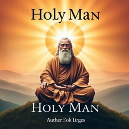 A striking book cover for 'Holy Man', featuring a wise and serene holy figure sitting in a meditative pose