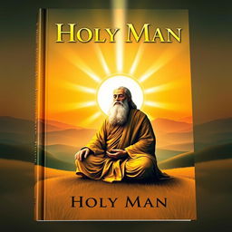 A striking book cover for 'Holy Man', featuring a wise and serene holy figure sitting in a meditative pose