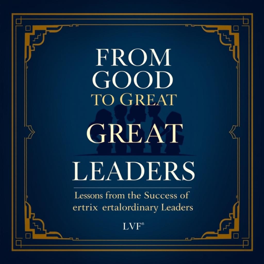 A luxurious and elegant book cover design for the title "From Good to Great Leaders: Lessons from the Success of Six Extraordinary Leaders"