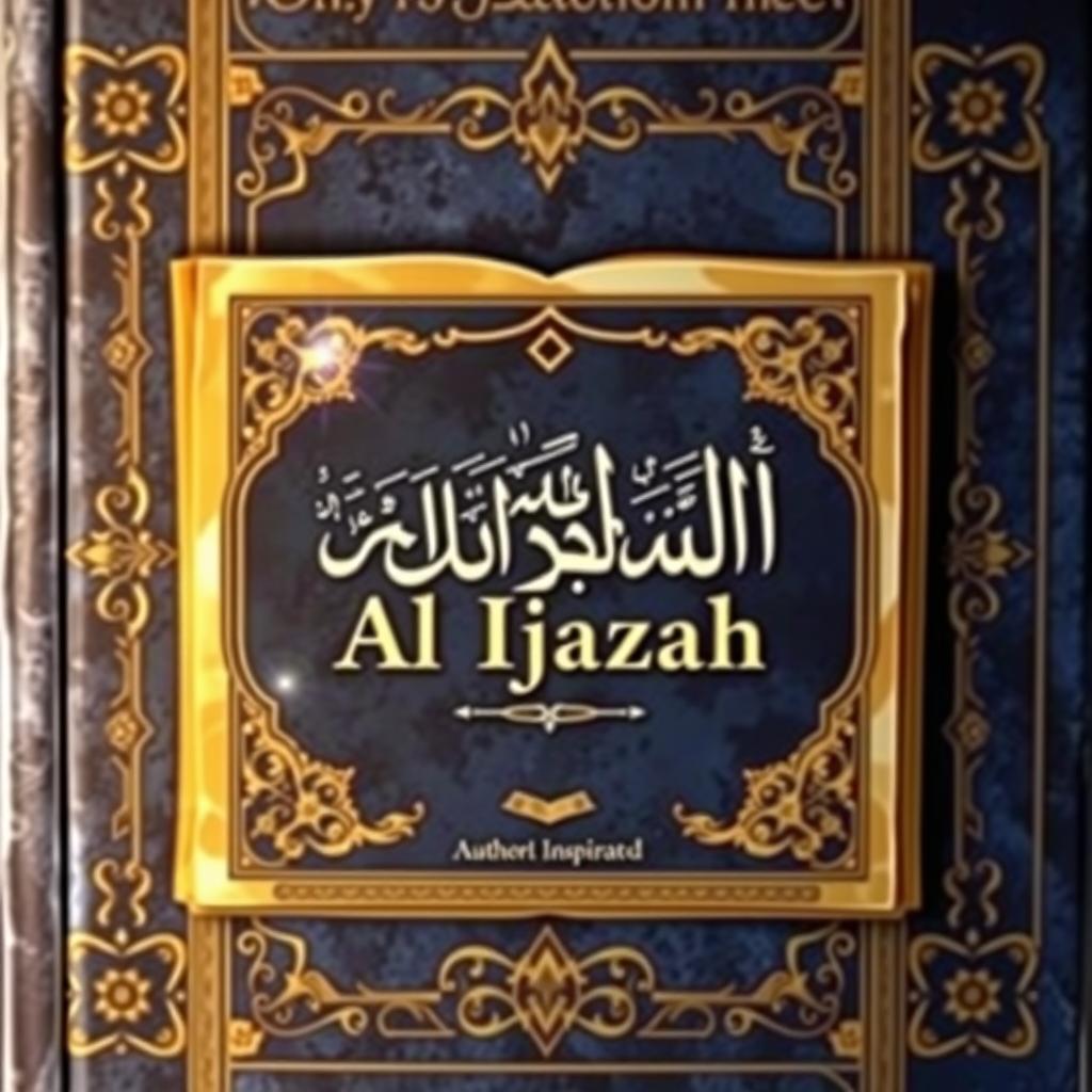 A captivating book cover for 'Al Ijazah', featuring a stylized depiction of an ancient manuscript with elegant calligraphy