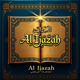 A captivating book cover for 'Al Ijazah', featuring a stylized depiction of an ancient manuscript with elegant calligraphy