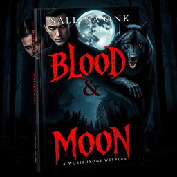 A captivating book cover for 'Blood & Moon' featuring sinister vampires and fierce werewolves in a dark, eerie night scene