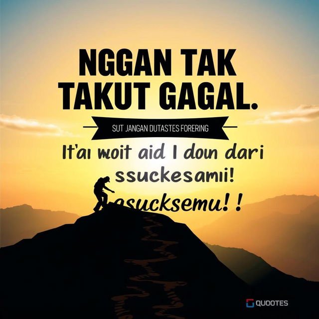 An inspiring poster featuring the phrase "Jangan Takut Gagal, Karena Itu Awal dari Kesuksesanmu!" (Don't Be Afraid to Fail, Because That's the Beginning of Your Success!) in bold and uplifting typography