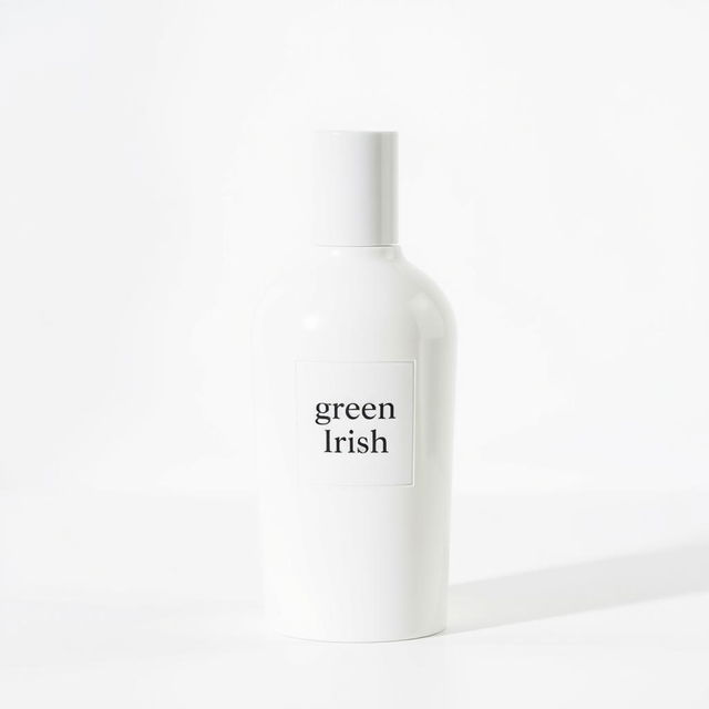 a 100ml white perfume bottle from Green Irish displayed against a clean, white background, perfectly designed for e-commerce websites