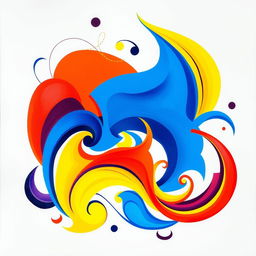 A vibrant and colorful abstract painting featuring bold shapes and swirling patterns