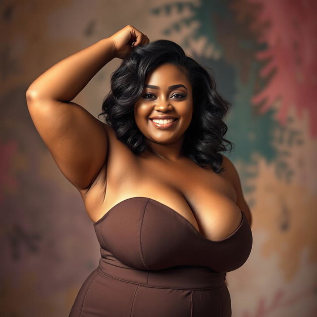 A beautiful, confident plus-sized woman with an empowering pose, celebrating body positivity