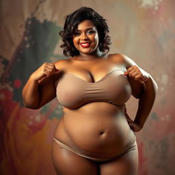 A beautiful, confident plus-sized woman with an empowering pose, celebrating body positivity