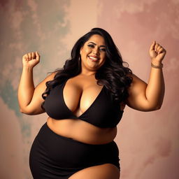 A beautiful, confident plus-sized woman with an empowering pose, celebrating body positivity