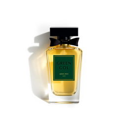 A beautifully designed perfume bottle labeled 'Green Irish' from the brand 'Perfume Gol', featuring an elegant and modern design