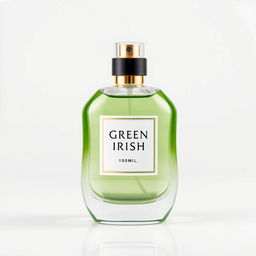 A beautifully designed perfume bottle labeled 'Green Irish' from the brand 'Perfume Gol', featuring an elegant and modern design