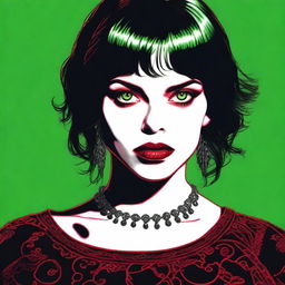 A high-quality digital art image depicts a young woman with a striking resemblance to actress Fairuza Balk