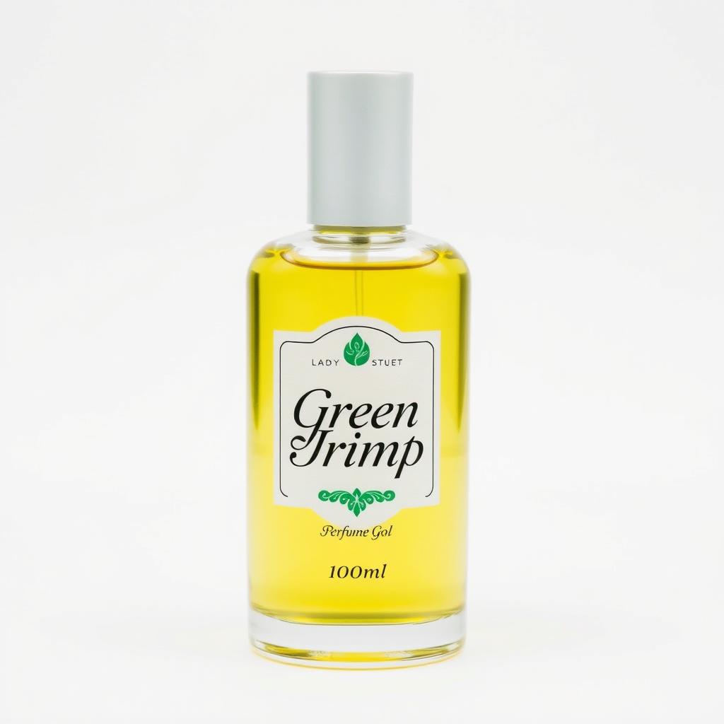 A perfectly designed bottle of Easy Crimp perfume, featuring the label 'Green Irish' in elegant lettering