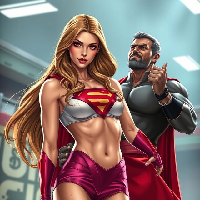 A stunning supergirl with a fit, muscular body, showcasing her strength and beauty