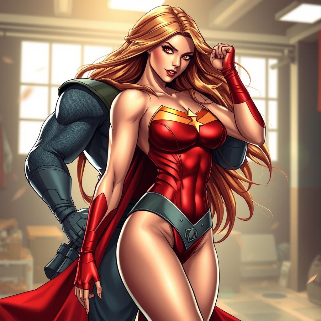 A stunning supergirl with a fit, muscular body, showcasing her strength and beauty