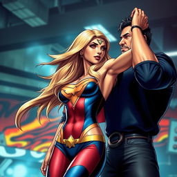 A stunning supergirl with a fit, muscular body, showcasing her strength and beauty