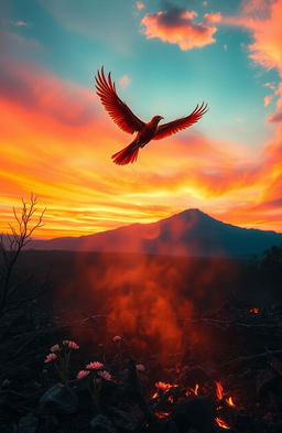 A powerful image representing the concept of rising from the ashes, illustrating a journey of love, loss, and resilience