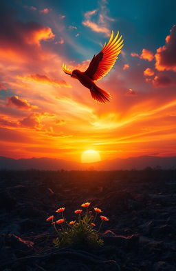 A powerful image representing the concept of rising from the ashes, illustrating a journey of love, loss, and resilience