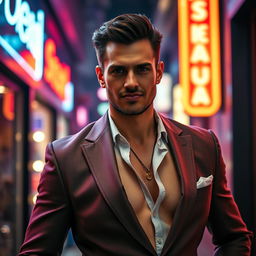 A provocative and captivating image of a confident man exhibiting traits commonly associated with being a 'debauched' figure