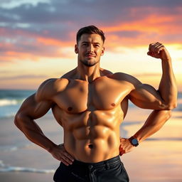 A well-built man confidently showcasing his impressive physique, standing tall in a relaxed pose