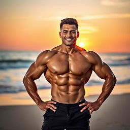 A well-built man confidently showcasing his impressive physique, standing tall in a relaxed pose
