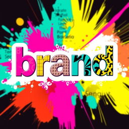 A vibrant and colorful design featuring the word 'brand' stylized in a modern and artistic manner