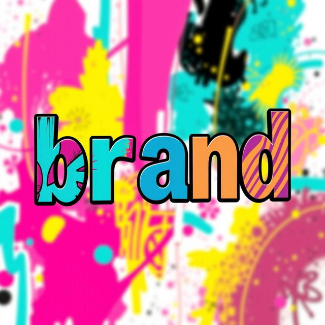 A vibrant and colorful design featuring the word 'brand' stylized in a modern and artistic manner