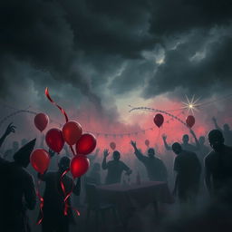 A dark and mysterious book cover illustrating a celebration that takes a turn into a zombie apocalypse