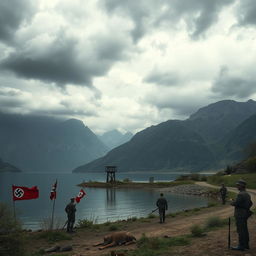 A haunting landscape of Kio Lake in Khorramabad, depicted under the rule of Nazi Germany