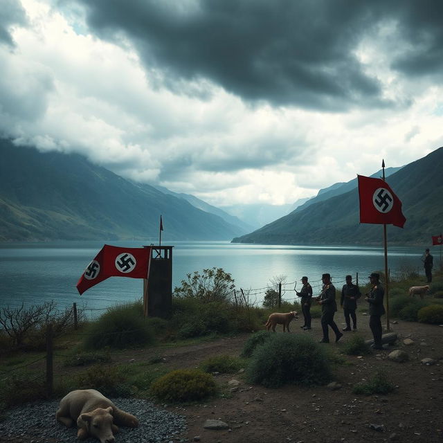 A haunting landscape of Kio Lake in Khorramabad, depicted under the rule of Nazi Germany