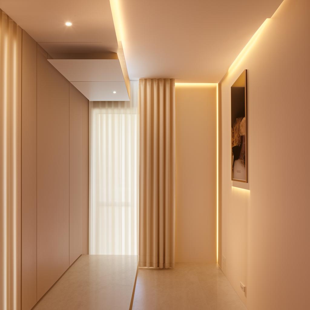A well-illuminated 2 BHK interior with recommendations for paint colors and design featuring modern styles and bright contrasts.