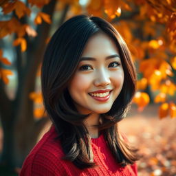 A captivating Asian beauty woman featuring a timeless bob hairstyle with dark, rich hair color