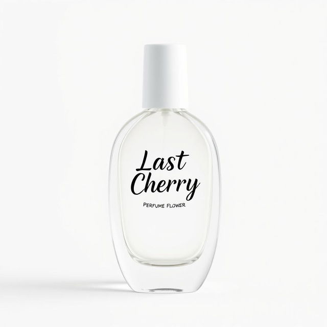 A simple perfume bottle with a clean and minimalist design, set against a pure white background