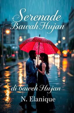 A captivating book cover for a novel titled 'Serenade di Bawah Hujan' by N