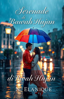 A captivating book cover for a novel titled 'Serenade di Bawah Hujan' by N