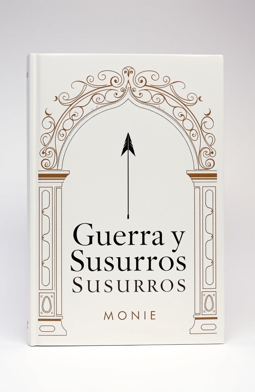 An elegant book cover design featuring an arch and an arrow against a pristine white background