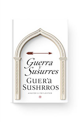 An elegant book cover design featuring an arch and an arrow against a pristine white background