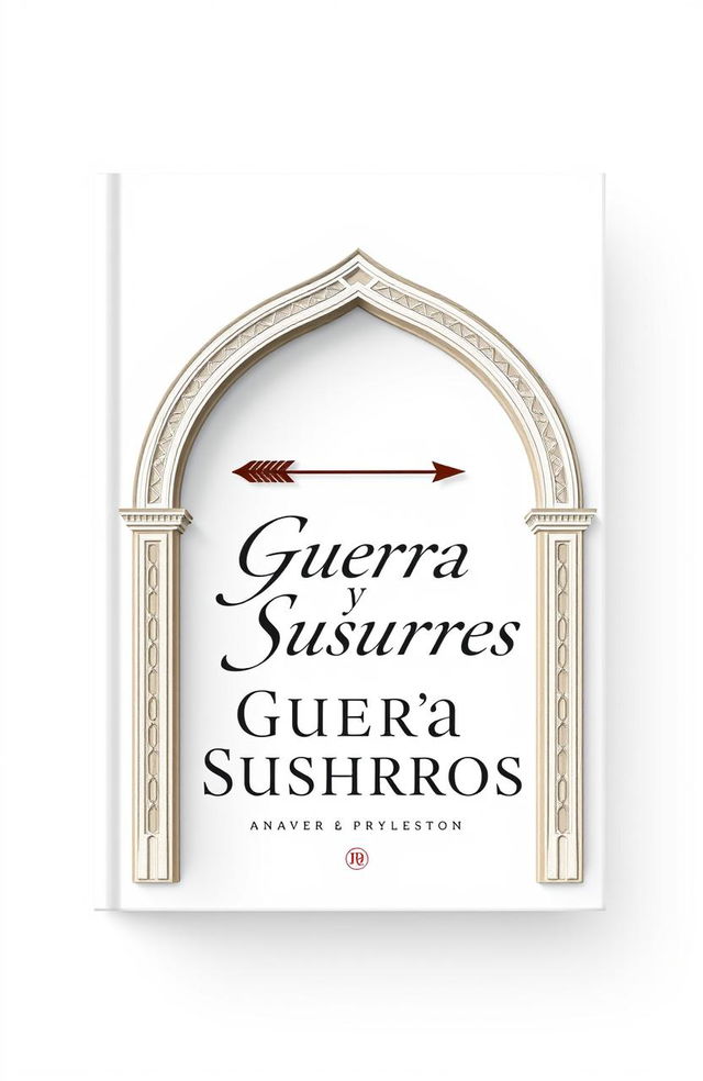 An elegant book cover design featuring an arch and an arrow against a pristine white background