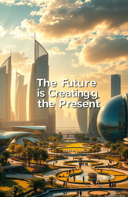 A stunningly beautiful modern landscape depicting a futuristic city with innovative architecture, featuring warm colors that create an inviting atmosphere