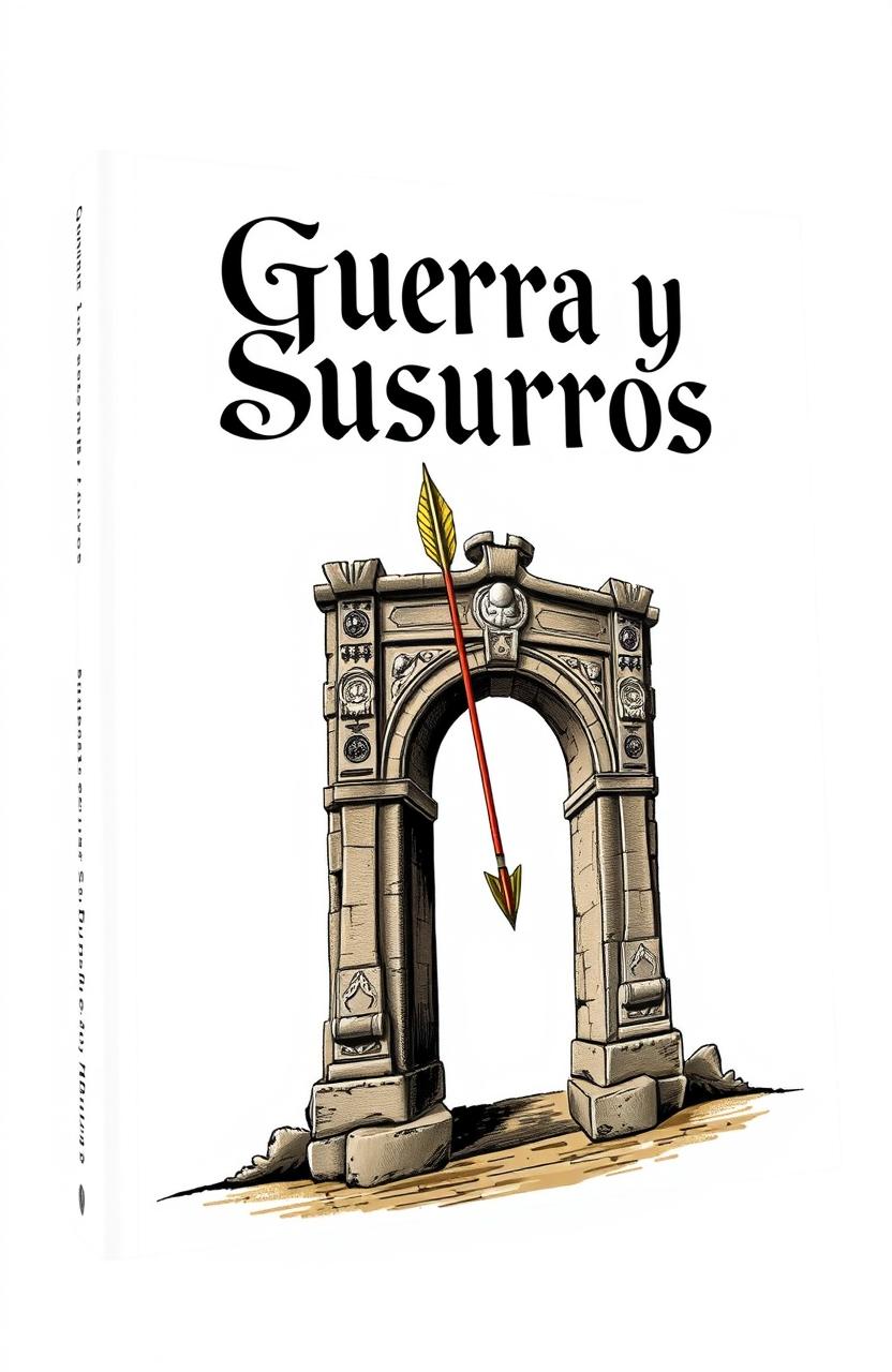 A visually striking book cover design featuring a detailed illustration of an arch and an arrow, prominently displayed in the center