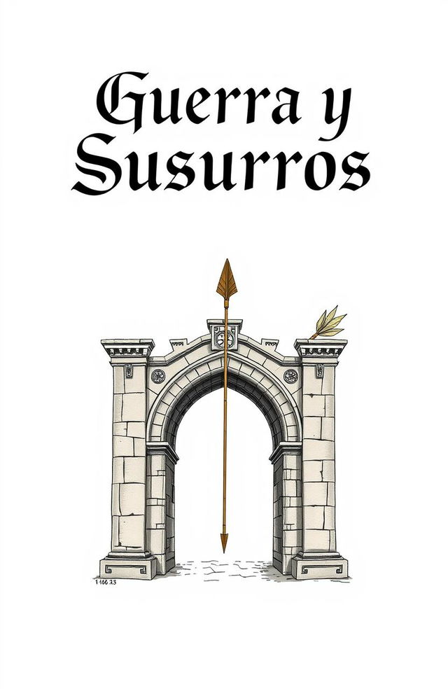 A visually striking book cover design featuring a detailed illustration of an arch and an arrow, prominently displayed in the center