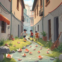 A nostalgic cartoon and fantasy-themed illustration depicting the childhood of Iranian teenagers