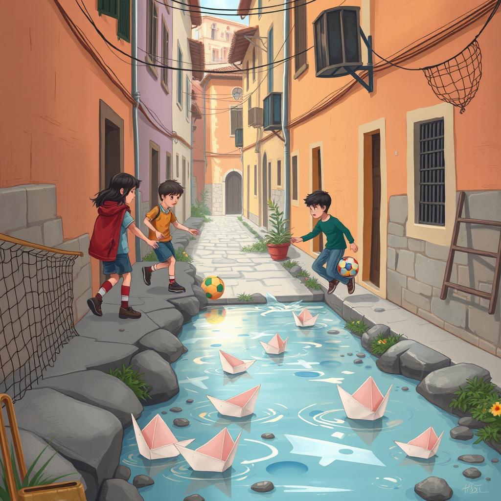 A nostalgic cartoon and fantasy-themed illustration depicting the childhood of Iranian teenagers