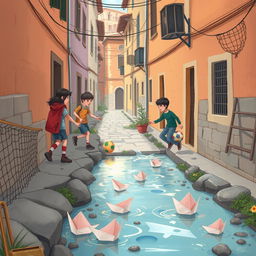 A nostalgic cartoon and fantasy-themed illustration depicting the childhood of Iranian teenagers