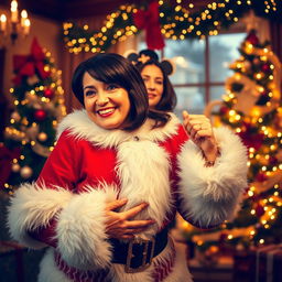 An empowered, joyful Christmas scene featuring Santa Claus in an elegant setting
